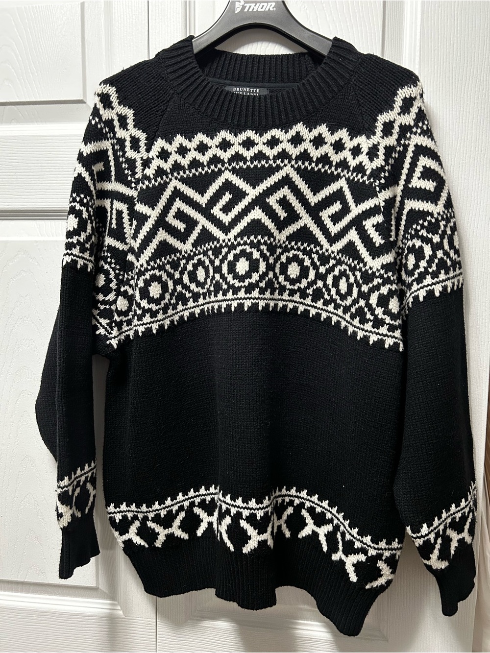 Brunette The Label Black & White Fair Isle Crewneck Sweater